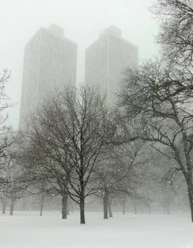 Neva em Chicago nos Estados Unidos no Inverno?